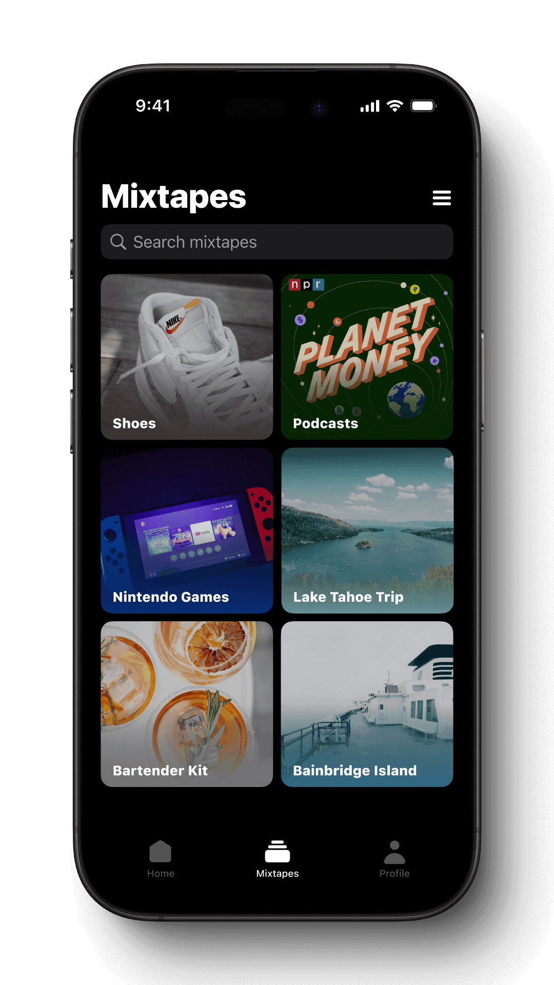 Mixtape app interface screenshots