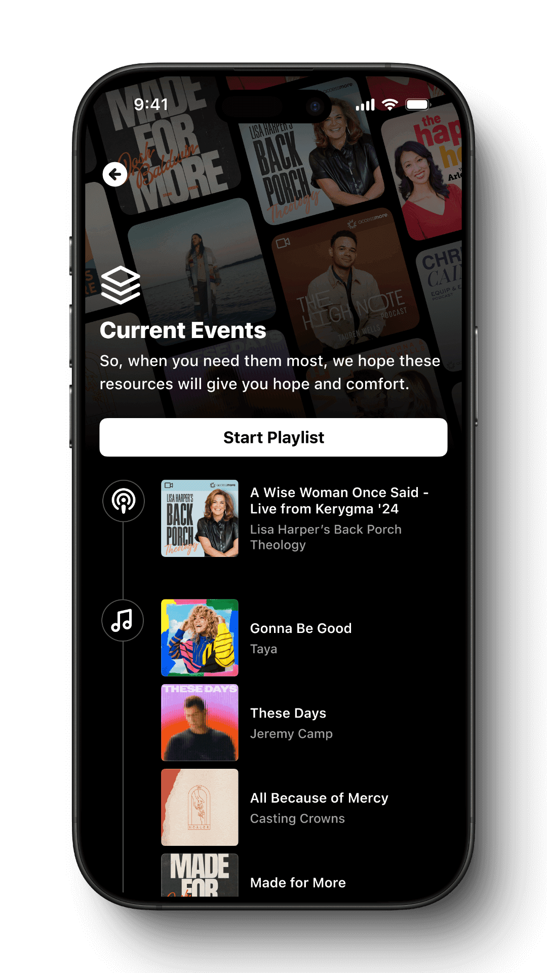 Media platform screenshots showing playlist and player interfaces